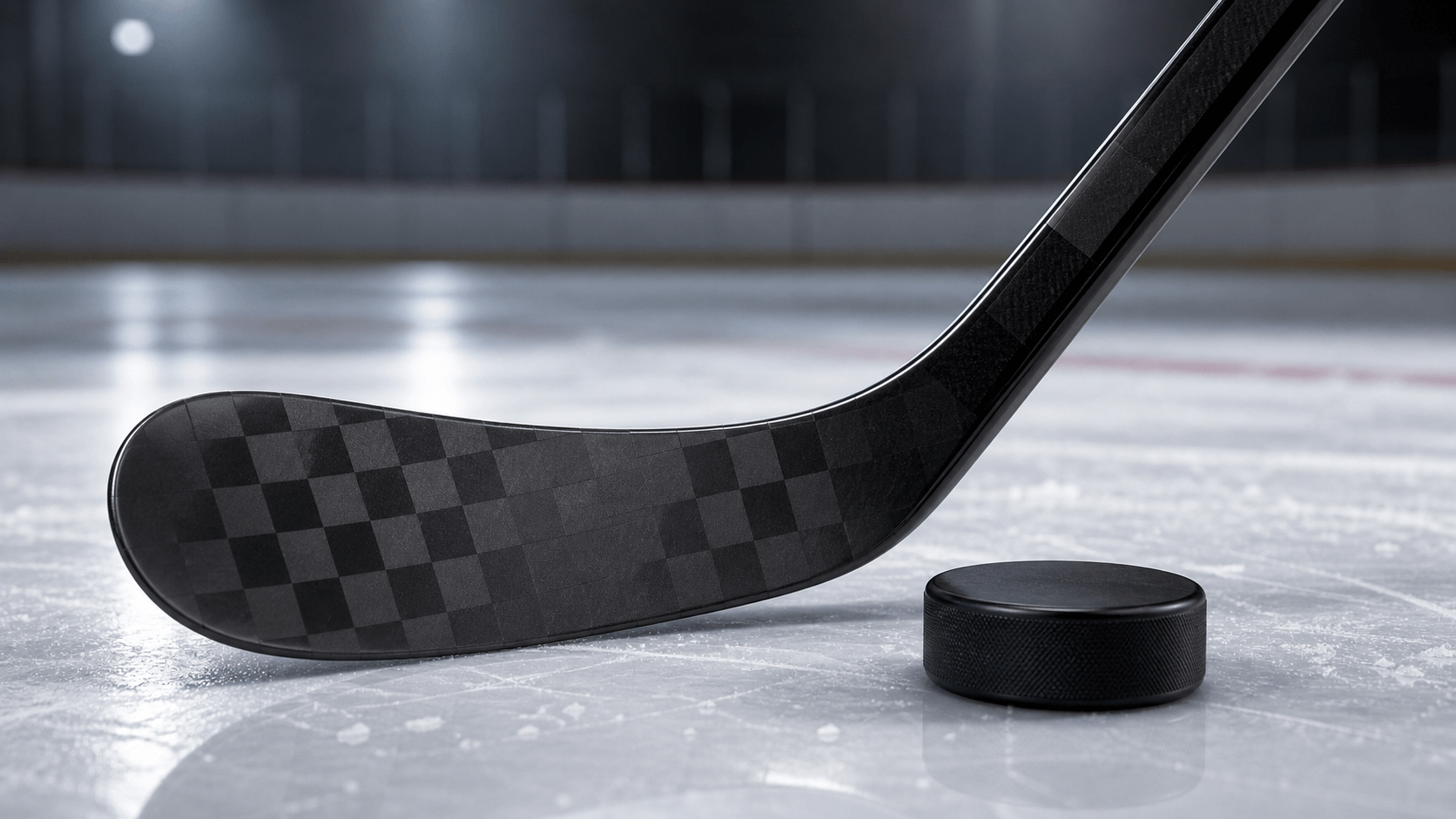 Custom carbon fiber ice hockey stick on rink ice